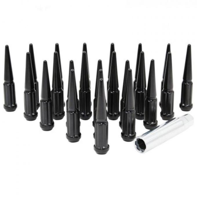 Factory Reproductions Install Kit 12mm X 1.5 (4.40") spike spline Black 20 Lug Nuts+Key(s) L-KIT12150B-20-S