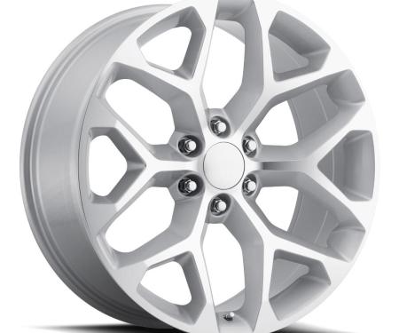 Factory Reproductions FR 59 &ndash; Chevrolet Truck Snowflake Replica Wheels 26x10 6x5.5 +24 HB 78.1 2014 Chevy Snowflake Silver Machine Face with Cap 59610246509