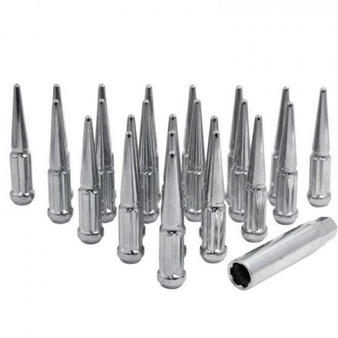 Factory Reproductions Install Kit 12mm X 1.5 (4.40") spike spline Chrome 20 Lug Nuts+Key(s) L-KIT12150C-20-S