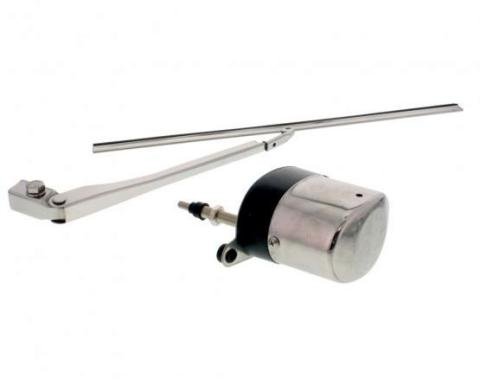 United Pacific Electric Wiper Motor Set, Stainless Steel Housing w/Wiper Arm & Blade A6236
