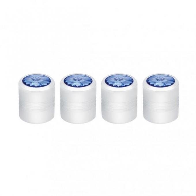 United Pacific Chrome Round Valve Caps w/ Blue Diamond (4 Pack) 70055