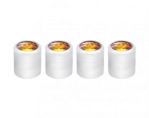 United Pacific Chrome Round Valve Caps w/ Amber Diamond (4 Pack) 70064