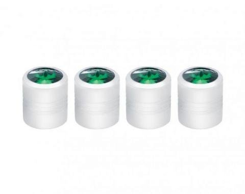 United Pacific Chrome Round Valve Caps w/ Green Diamond (4 Pack) 70056