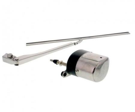 United Pacific Electric Wiper Motor Set, Stainless Steel Housing w/Wiper Arm & Blade A6236