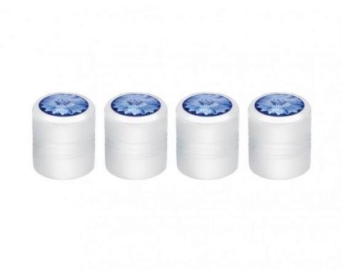 United Pacific Chrome Round Valve Caps w/ Blue Diamond (4 Pack) 70055