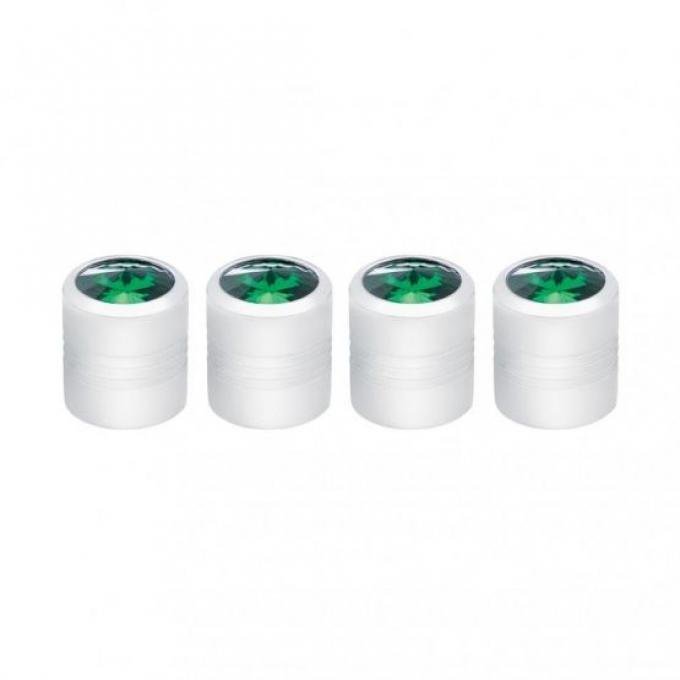 United Pacific Chrome Round Valve Caps w/ Green Diamond (4 Pack) 70056