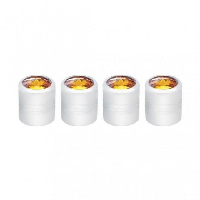 United Pacific Chrome Round Valve Caps w/ Amber Diamond (4 Pack) 70064