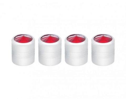 United Pacific Chrome Round Valve Caps w/ Red Diamond (4 Pack) 70059