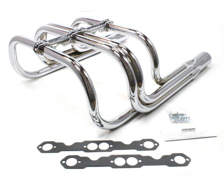 Patriot Exhaust Chevy Small Block Engines, Roadster "Fad T" Exhaust Header with Chrome Finish, Classic Style H8060