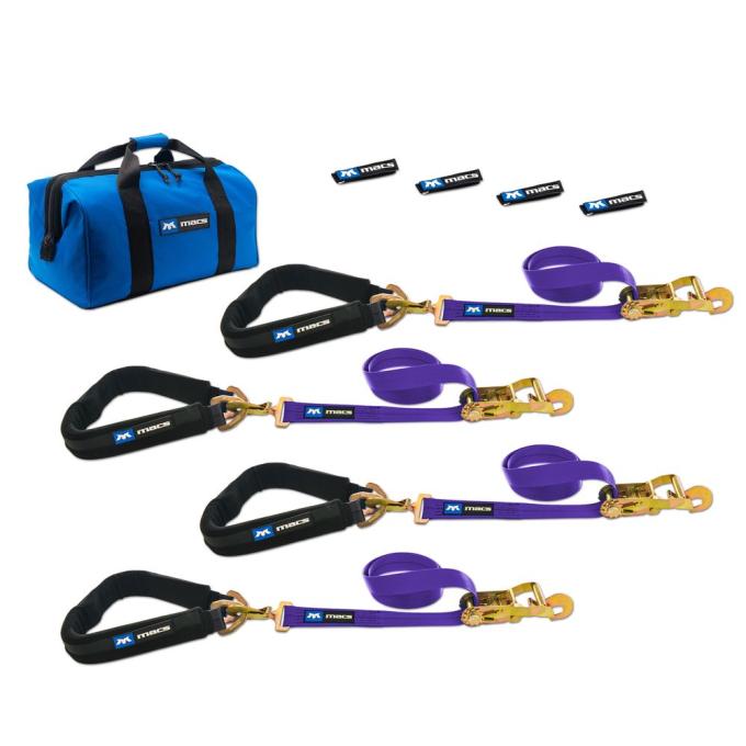 Race Ramps 2 x 6 Pro Pack Premium Tie-Down Strap Kit with 24 Axle Strap, Direct Hook Ends - Purple 516616