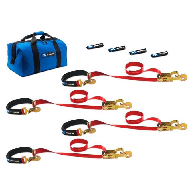 Race Ramps 2 x 6 Super Pack Tie-Down Strap Kit with Integrated Axle Straps, Direct Hook Ends - Red 513116