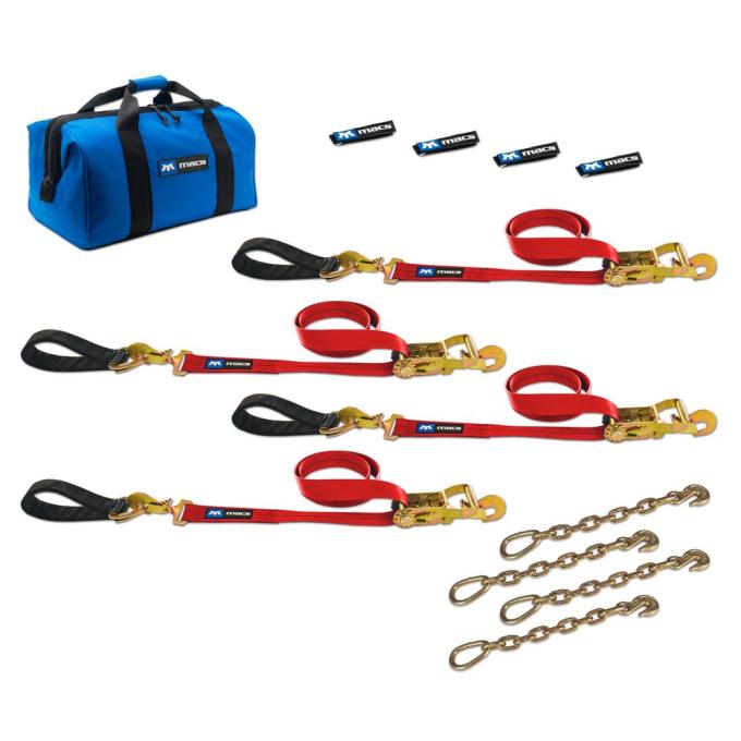 Race Ramps 2 x 8 Ultra Pack Tie-Down Straps with Detachable Axle Straps, Direct Hook Ends & Chain Extensions - Red 513228