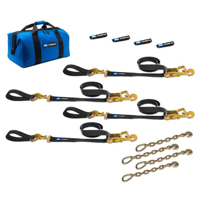 Race Ramps 2 x 8 Ultra Pack Tie-Down Straps with Detachable Axle Straps, Direct Hook Ends & Chain Extensions - Black 511228