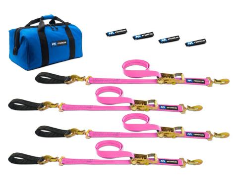 Race Ramps Two 6 & Two 8 Ultra Pack Tie-Down Straps with Detachable Axle Straps, Sewn Fixed Ends - Pink 519268