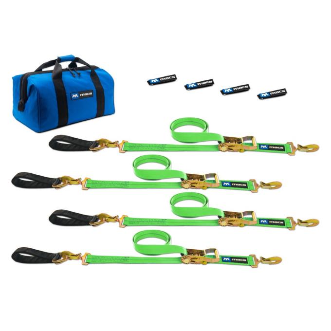 Race Ramps 2 x 8 Ultra Pack Tie-Down Straps with Detachable Axle Straps, Sewn Fixed Ends - Lime Green 515208