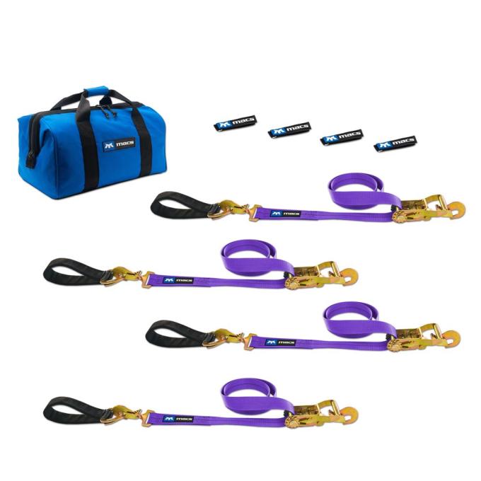 Race Ramps Two 6 & Two 8 Ultra Pack Tie-Down Straps with Detachable Axle Straps, Direct Hook Ends & Chain Extensions - Purple 516267