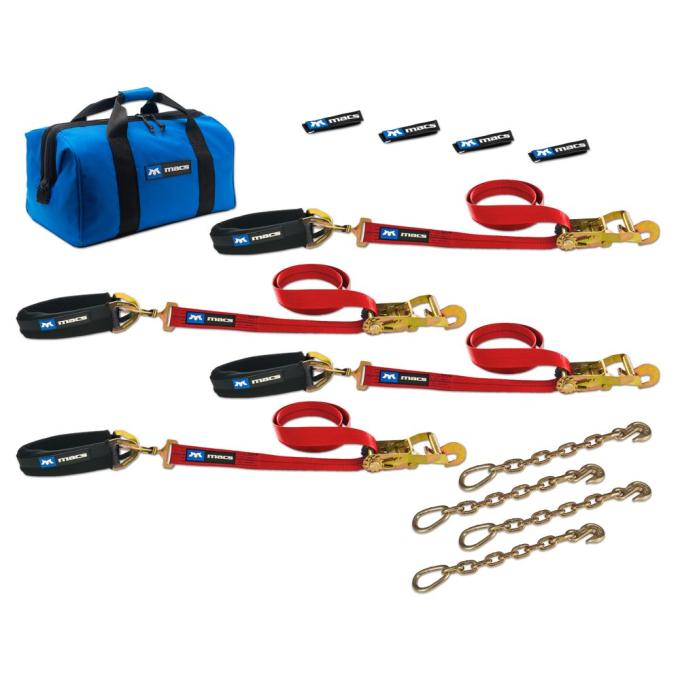 Race Ramps 2 x 8 Pro Pack Premium Tie-Down Strap Kit with 24 Axle Strap, Direct Hook Ends & Chain Extensions - Red 513619