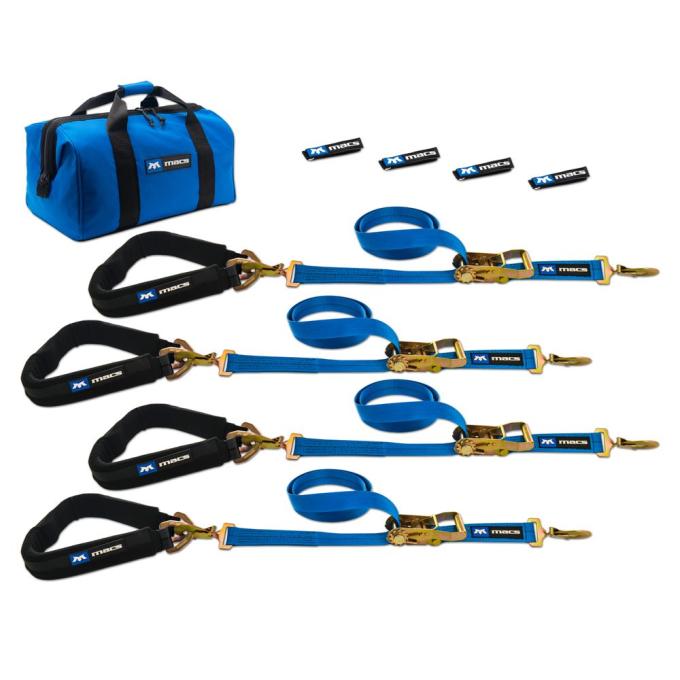 Race Ramps 2 x 8 Pro Pack Premium Tie-Down Strap Kit with 40 Axle Strap, Sewn Fixed Ends - Blue 512648