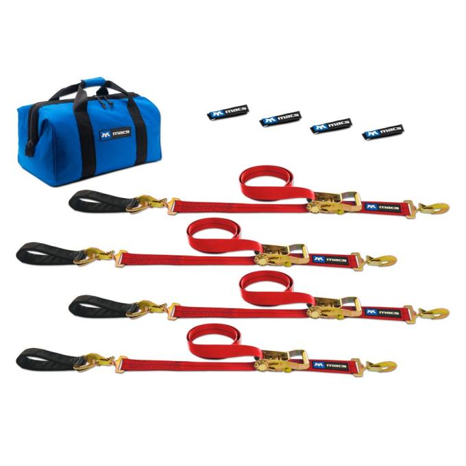 Race Ramps 2 x 8 Ultra Pack Tie-Down Straps with Detachable Axle Straps, Sewn Fixed Ends - Red 513208