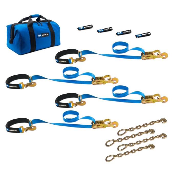 Race Ramps Super Pack 2 Tie-Down Strap Kit with Integrated Axle Straps, Direct Hook Ends & Chain Extensions 512126