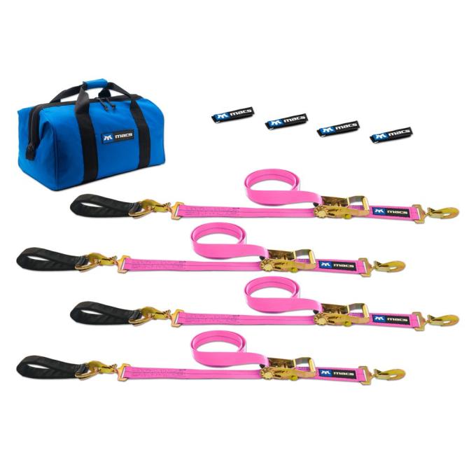 Race Ramps Two 6 & Two 8 Ultra Pack Tie-Down Straps with Detachable Axle Straps, Sewn Fixed Ends - Pink 519268