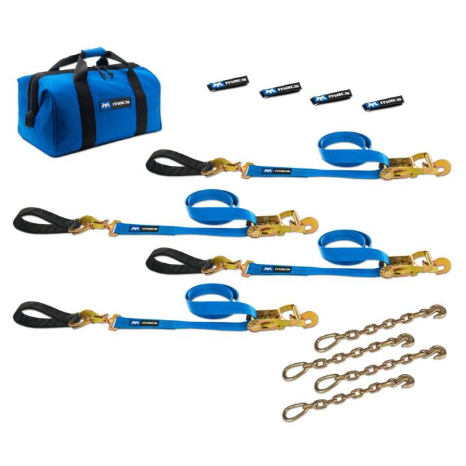 Race Ramps 2 x 10 Ultra Pack Tie-Down Straps with Detachable Axle Straps, Direct Hook Ends & Chain Extensions - Blue 512220
