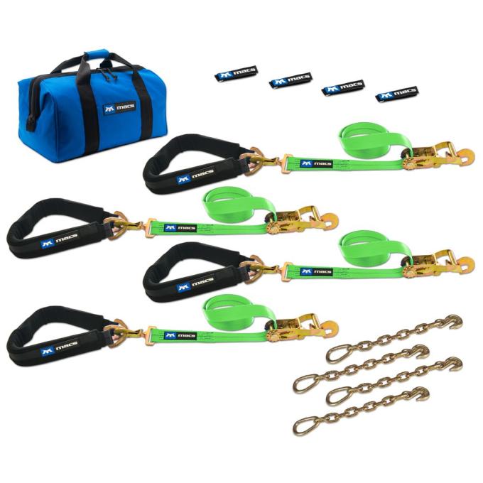 Race Ramps 2 x 6 Pro Pack Premium Tie-Down Strap Kit with 40 Axle Strap, Direct Hook Ends & Chain Extensions - Lime Green 515657