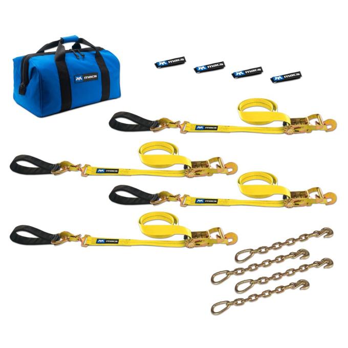 Race Ramps Two 6 & Two 8 Ultra Pack Tie-Down Straps with Detachable Axle Straps, Direct Hook Ends & Chain Extensions - Yellow 514267
