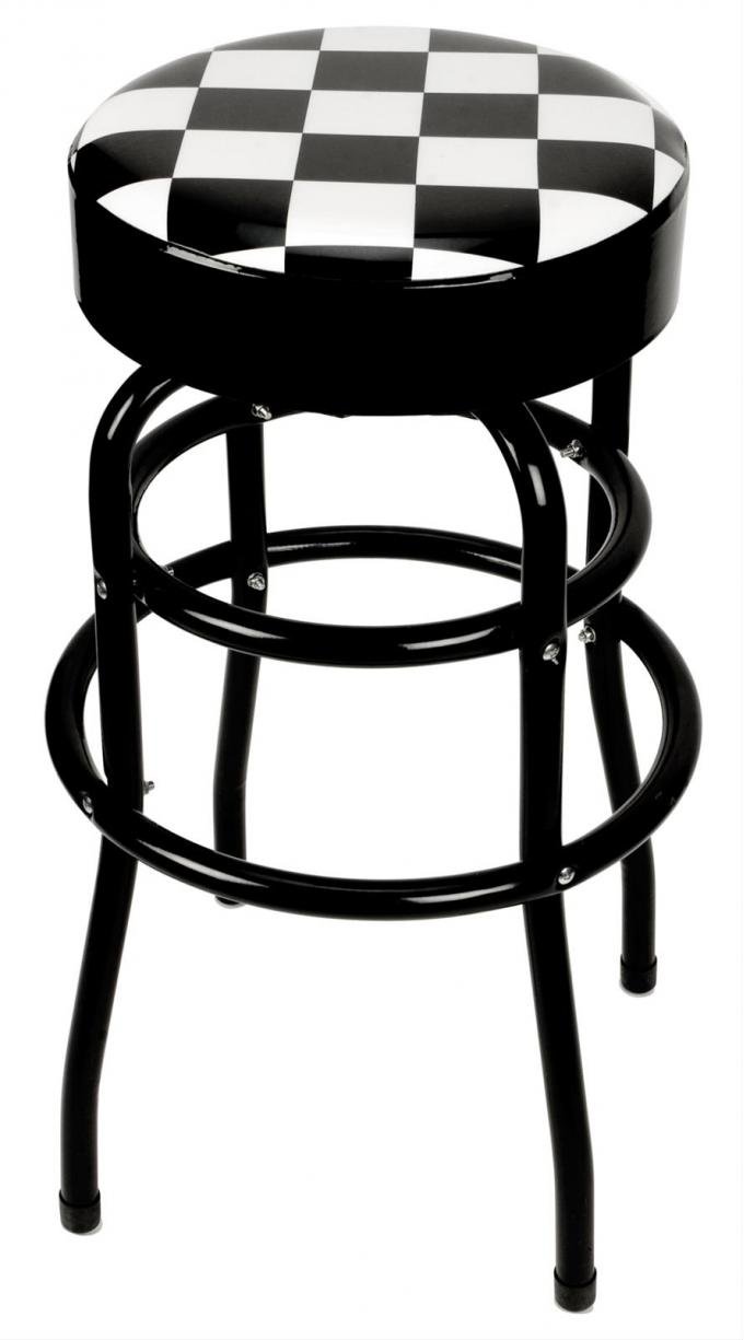 Checker Flag Swivel Bar Stool with Black Steel Legs