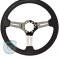 Corvette Steering Wheel, Black Leather, With Chrome Aluminum 3-Spokes, 1963-1975 & 1977-1982