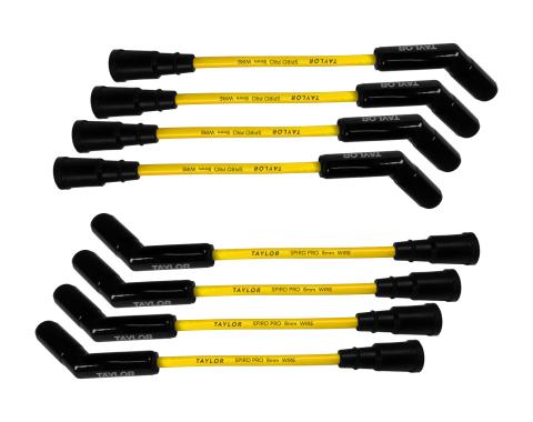 Taylor Cable Ford 7.3L Godzilla Engines 8mm Spiro-Pro Black Ceramic Boots Spark Plug Wires, 180&deg; Spark Plug Boot Angle, Yellow 75473-B