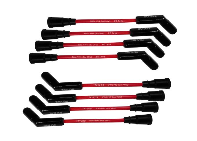 Taylor Cable Ford 7.3L Godzilla Engines 8mm Spiro-Pro Black Ceramic Boots Spark Plug Wires, 180&deg; Spark Plug Boot Angle, Red 75273-B