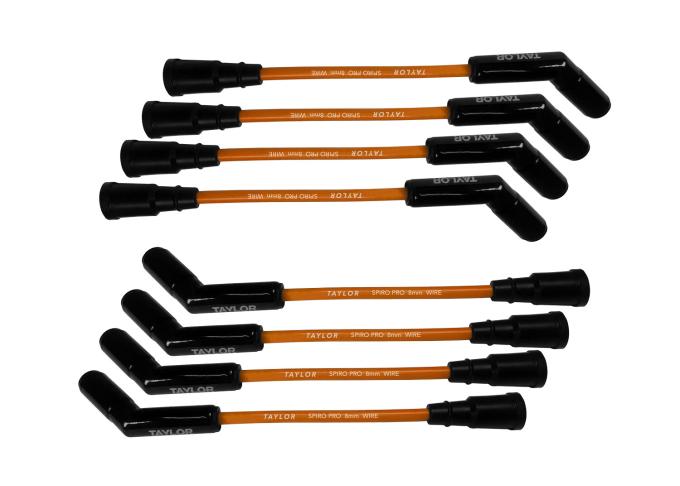 Taylor Cable Ford 7.3L Godzilla Engines 8mm Spiro-Pro Black Ceramic Boots Spark Plug Wires, 180&deg; Spark Plug Boot Angle, Orange 75373-B