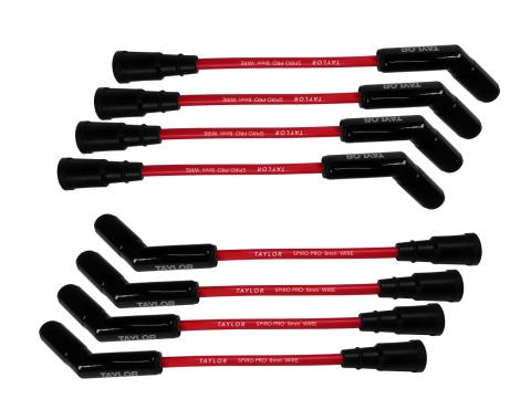 Taylor Cable Ford 7.3L Godzilla Engines 8mm Spiro-Pro Black Ceramic Boots Spark Plug Wires, 180&deg; Spark Plug Boot Angle, Red 75273-B