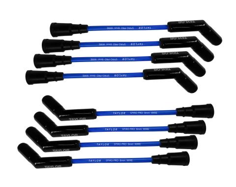 Taylor Cable Ford 7.3L Godzilla Engines 8mm Spiro-Pro Black Ceramic Boots Spark Plug Wires, 180&deg; Spark Plug Boot Angle, Blue 75673-B