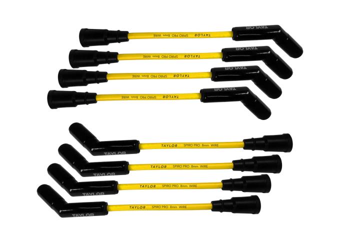 Taylor Cable Ford 7.3L Godzilla Engines 8mm Spiro-Pro Black Ceramic Boots Spark Plug Wires, 180&deg; Spark Plug Boot Angle, Yellow 75473-B