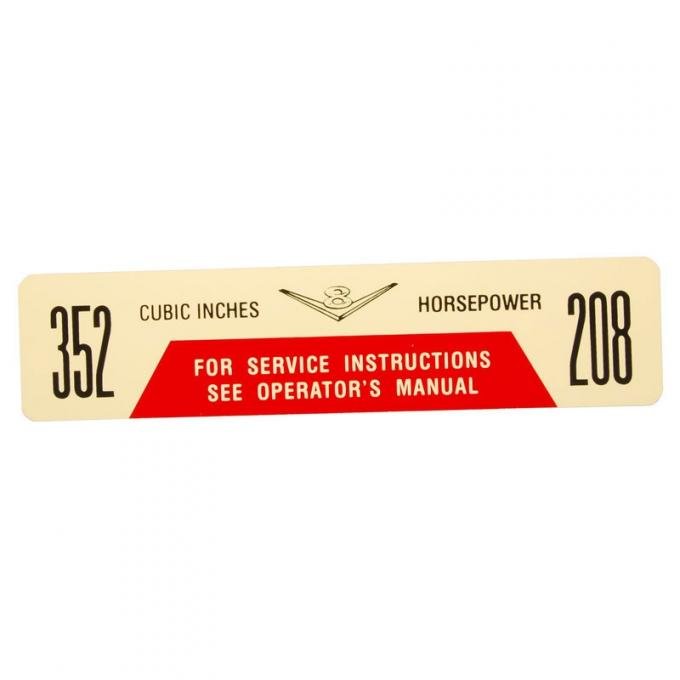 Dennis Carpenter Decal - Air Cleaner - 352/208 HP - 1965-66 Ford Truck     DF-466