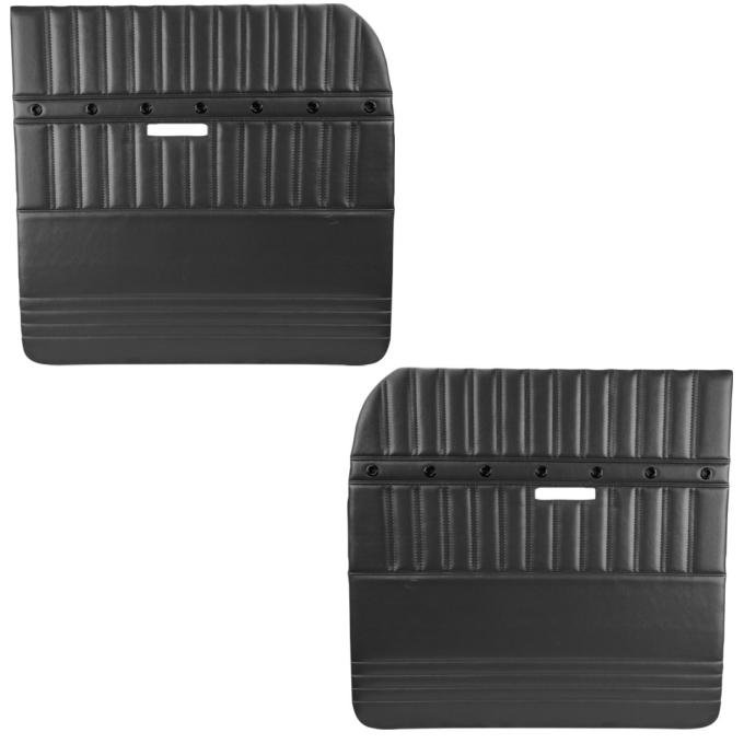 TMI Front Flat Door Panels, Sport-X Pattern  1955-1959 Chevrolet/GMC Truck Standard cab, Charcoal Black Verona Vinyl W/Black Stitch, Black Grommets/Background 11-83021-6525-BKS-BGBK