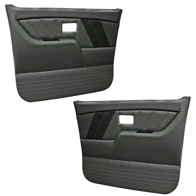 TMI Front Molded Door Panels, Sport-R Pattern  1981-1987 Chevrolet/GMC Truck/Blazer/Jimmy, Charcoal Black Verona Vinyl, Black Unisuede W/Gray Stitch 11-83018-6525-99-GS