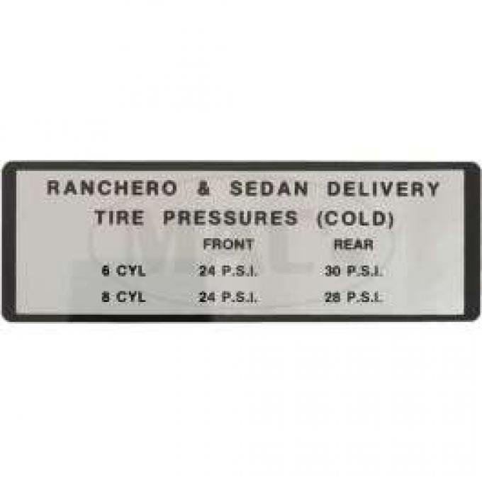 Tire Pressure Decal, Ranchero, 1963-1965