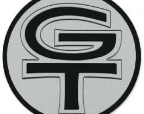 Grille Emblem Insert - GT - Chrome Trimmed Black Letters On A Silver Background