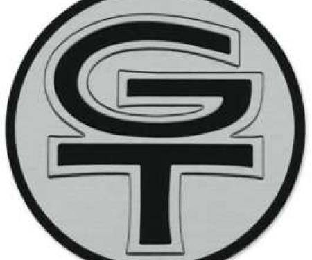 Grille Emblem Insert - GT - Chrome Trimmed Black Letters On A Silver Background