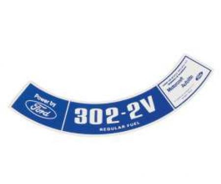 Air Cleaner Decal - 302 2V, Regular Fuel