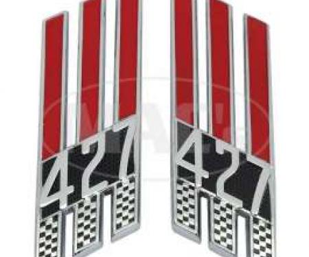 Fender Ornament - 427 3-Bar Emblem - Die-Cast Chrome On Red Background