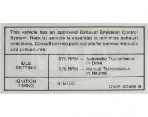 Emission Decal, 351-4V AT/MT, Fairlane, Ranchero, Torino, 1969