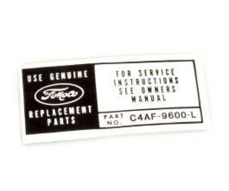 Air Cleaner Decal - Service Instructions - 289 V8