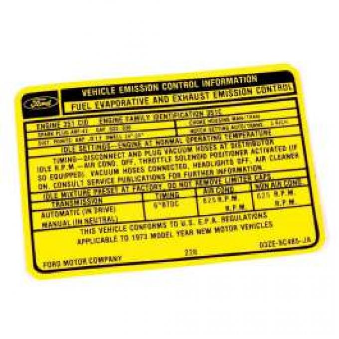 Decal - Emissions - 351C 2 Barrel V8 With Automatic Transmission