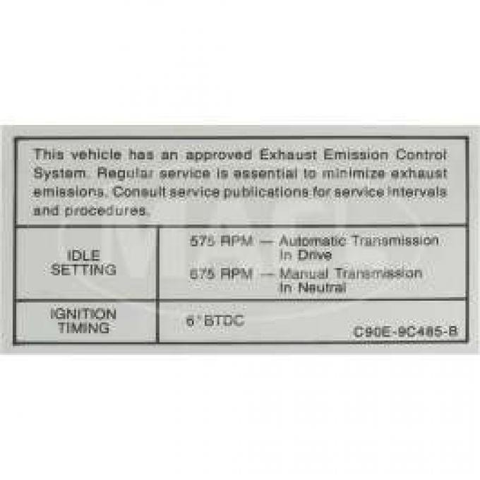 Emission Decal, 351-4V AT/MT, Fairlane, Ranchero, Torino, 1969
