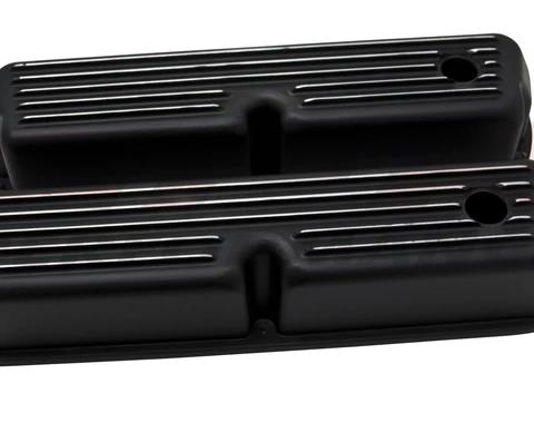 Tall Finned Aluminum Valve Covers, Small Block V8, Black Finish, 1932-1985