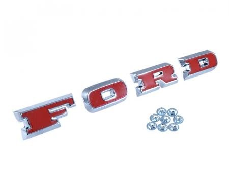 Dennis Carpenter FORD Grille Letters - Chrome with Red Insert - 1967-77 Ford Bronco C7TZ-8316-S